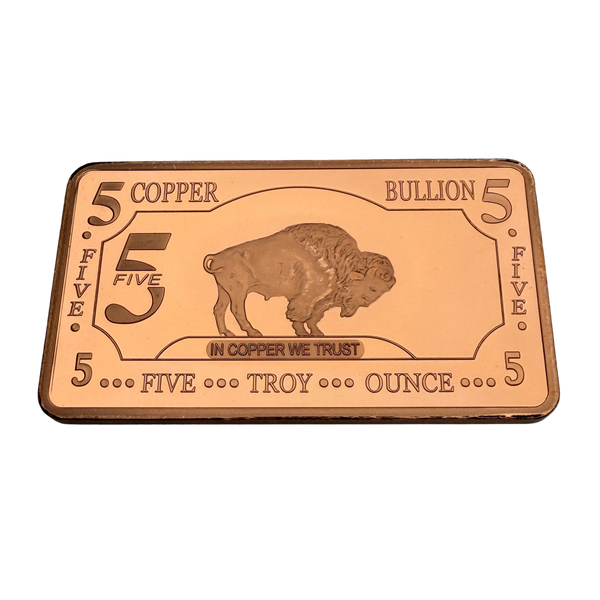 5oz .999 fine copper bullion bar, front