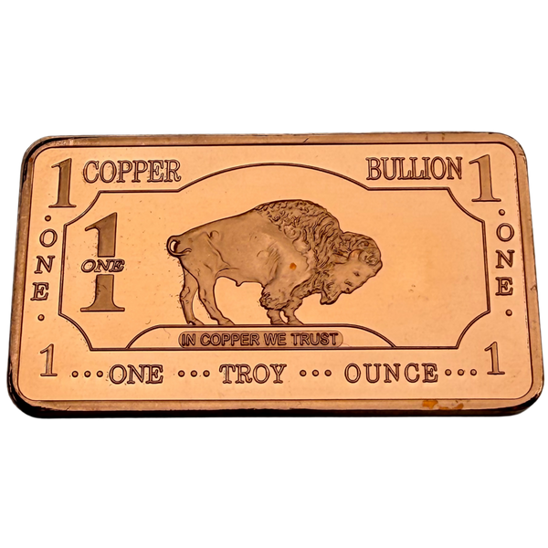 1oz .999 fine copper bullion bar, front — Global Copper NZ