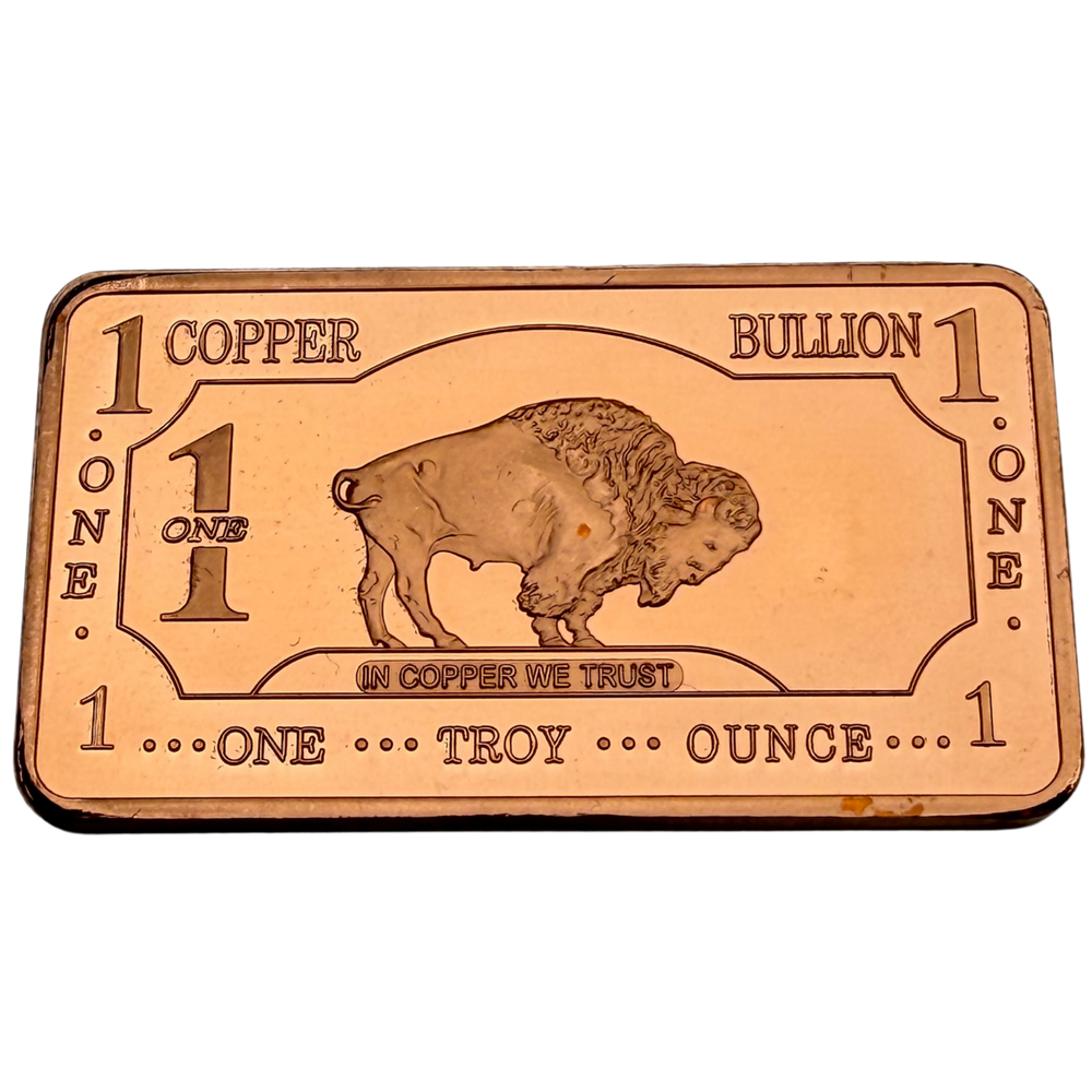 1oz .999 fine copper bullion bar, front — Global Copper NZ