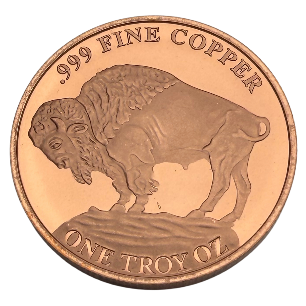 1oz .999 fine copper round, front